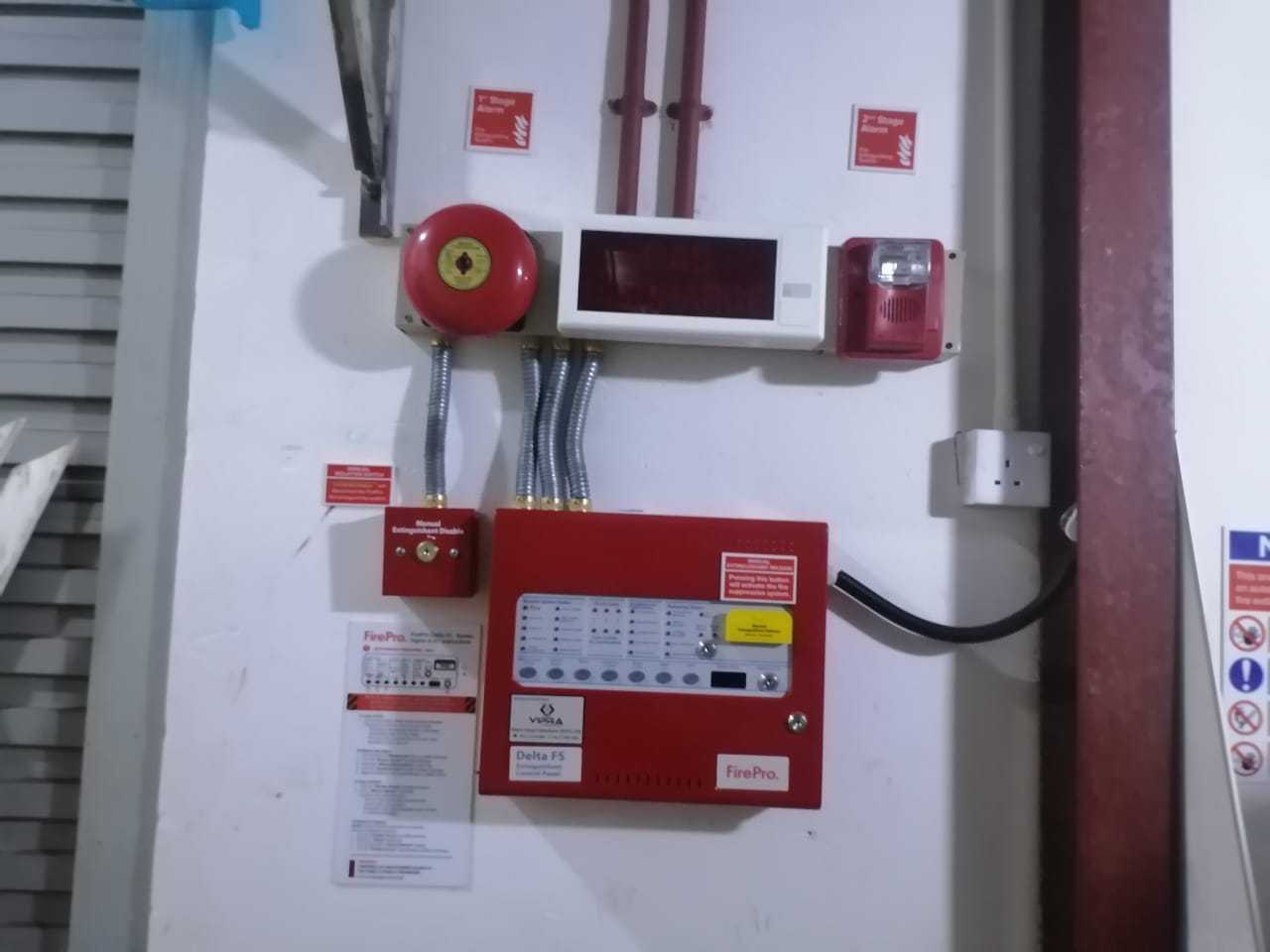 Second view of fire suppression control panel and alarm devices