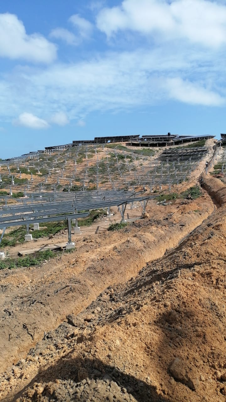 Hillside solar structure layout and trench works at Rathgama Solar